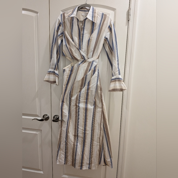 6. NWT JONATHAN SIMKHAI MARGE STRIPED MIDI DRESS IN NOUGAT STRIPE - Picture 4 of 8